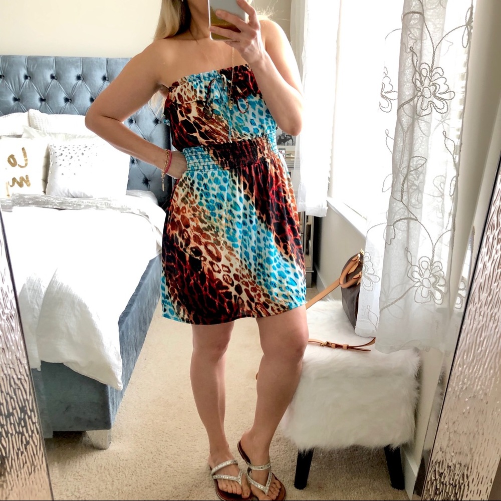 Grass Collection Leopard Print Strapless Dress